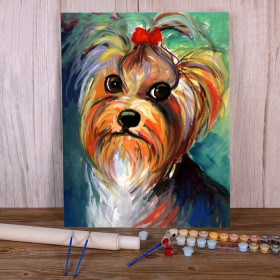 Kit de peinture par numero - Yorkshire Coquin au Nœud Rouge : Style Artistique