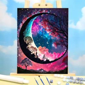 Lune Cosmique & Galaxie Rose