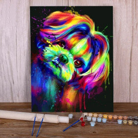 Kit de peinture par numero - Shih Tzu Pop Art aux Couleurs Néon