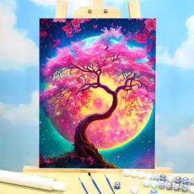 Kit de peinture par numero - Arbre de Vie Enchanté et Lune Cosmique