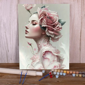 Kit de peinture par numero - Rêverie Florale : Femme aux Roses Roses