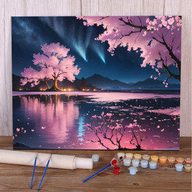 Kit de peinture par numero - Sakura Nocturne au bord du Lac