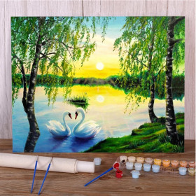 Kit de peinture par numero - Duo de Cygnes au Coucher du Soleil