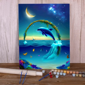 Kit de peinture par numero - Dauphin au Clair de Lune Toile de Rêve Marin