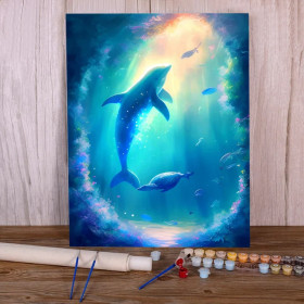 Kit de peinture par numero - Dauphins Cosmos Marin Toile Artistique