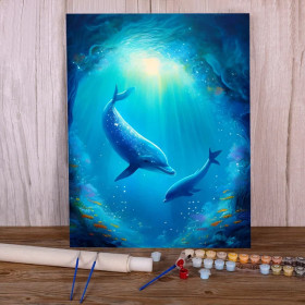 Kit de peinture par numero - Dauphins Cosmos Mystique Toile Féerique