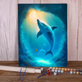 Kit de peinture par numero - Dauphins Cosmos Enchanté Toile de Rêve