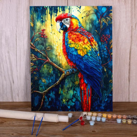 Kit de peinture par numero - Ara sous la Pluie Tropicale