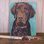 Kit de peinture par numero - Labrador Chocolat au Collier Orange