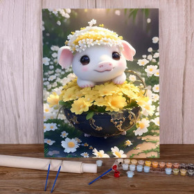 Kit de peinture par numero - Axolotl Printanier Créature Fantastique Couronne Fleurs