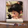Kit de peinture par numero - Fillette Brune Salle de Bain et Chat Noir Amusant
