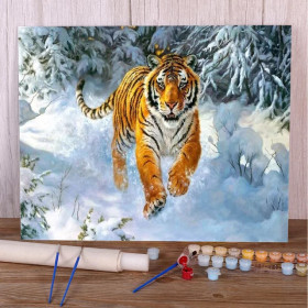 Kit de peinture par numero - Le Tigre des Neiges et sa Marche Majestueuse