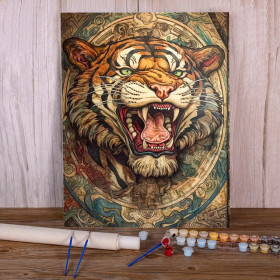Kit de peinture par numero - Tigre Tribal au Rugissement Impérial