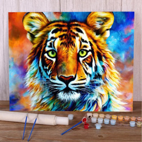 Kit de peinture par numero - Le Tigre aux Couleurs de l'Arc-en-Ciel
