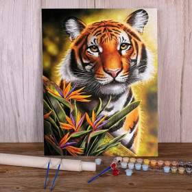 Kit de peinture par numero - Le Tigre Royal et l'Oiseau du Paradis