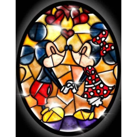 Kit de peinture par numero - Vitrail Mickey et Minnie Amour Éternel