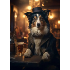 Kit de peinture par numero - Border Collie Gentleman au Chapeau et à la Bière