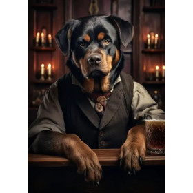 Kit de peinture par numero - Rottweiler Gentleman au Pub : Portrait de Caractère