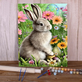 Kit de peinture par numero - Lapin Printanier au Jardin Fleuri