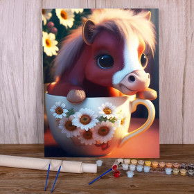 Kit de peinture par numero - Cheval Peluche Mug Marguerites Fleurs