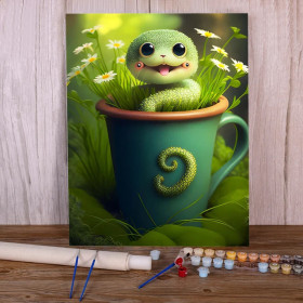 Kit de peinture par numero - Caméléon Tasse Fleurs Printemps Mignon
