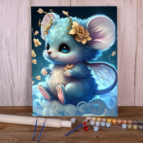 Kit de peinture par numero - Adorable souris bleue féerique