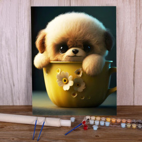 Kit de peinture par numero - Chiot mignon dans pot fleuri