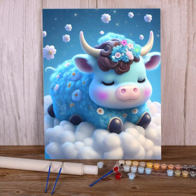 Kit de peinture par numero - Vache féerique céleste fleurie