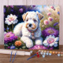 Kit de peinture par numero - Chien fleurs jardin printemps