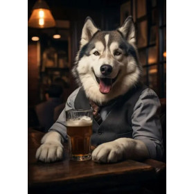 Kit de peinture par numero - Husky au Pub Gentleman Décontracté