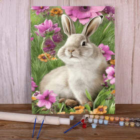 Kit de peinture par numero - Lapin prairie fleurs jardin printemps