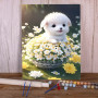 Kit de peinture par numero - Chiot fleurs jardin printemps mignon