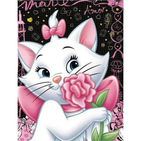 Kit de peinture par numero - Chat Blanc aux Fleurs Toile Disney Officielle