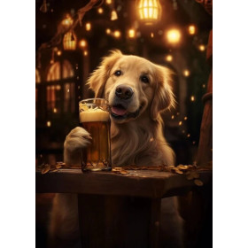 Kit de peinture par numero - Golden Retriever au Bar : La Pause Gourmande
