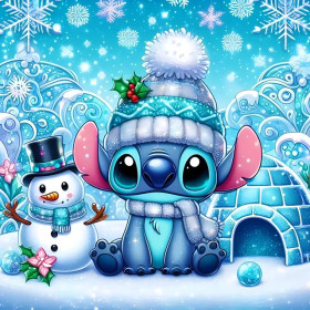 Kit de peinture par numero - Stitch Hiver Kit Créatif Disney Bonhomme de Neige