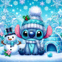 Kit de peinture par numero - Stitch Hiver Kit Créatif Disney Bonhomme de Neige