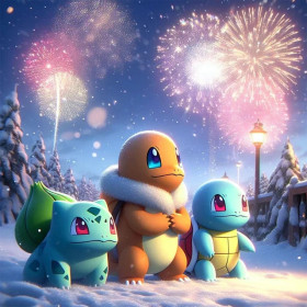 Kit de peinture par numero - Pokémon en Hiver : Le Feu d'Artifice Magique