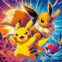 Kit de peinture par numero - Pikachu et Évoli : Le Duo de Choc en Action