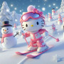 Kit de peinture par numero - Hello Kitty | Tableau Ski & Bonhommes de Neige