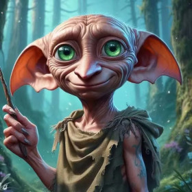 Kit de peinture par numero - Dobby l'Elfe de Maison : Portrait en Forêt Mystique
