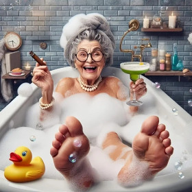 Kit de peinture par numero - Mamie Relaxation au Bain