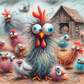 Kit de peinture par numero - Poules Loufoques aux Grands Yeux