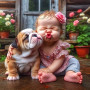 Kit de peinture par numero - Complicité : Le Bébé et son Bulldog