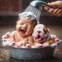 Kit de peinture par numero - Bébé & Chiot au Bain