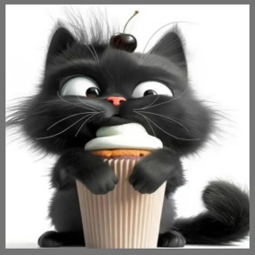 Kit de peinture par numero - Chat Noir Kawaii & Cupcake