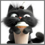 Kit de peinture par numero - Chat Noir Kawaii & Cupcake