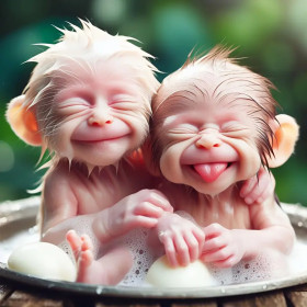 Kit de peinture par numero - Bébés Singes au Bain Moussant