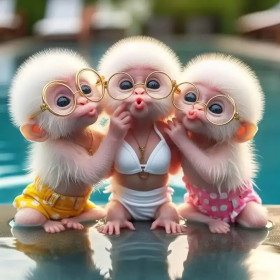 Kit de peinture par numero - Bébés Singes à la Piscine