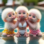 Kit de peinture par numero - Bébés Singes à la Piscine