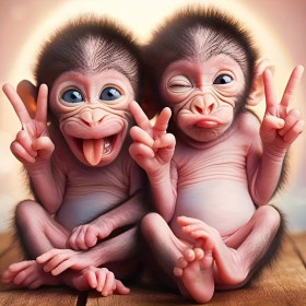 Kit de peinture par numero - Bébés Singes Rigolos